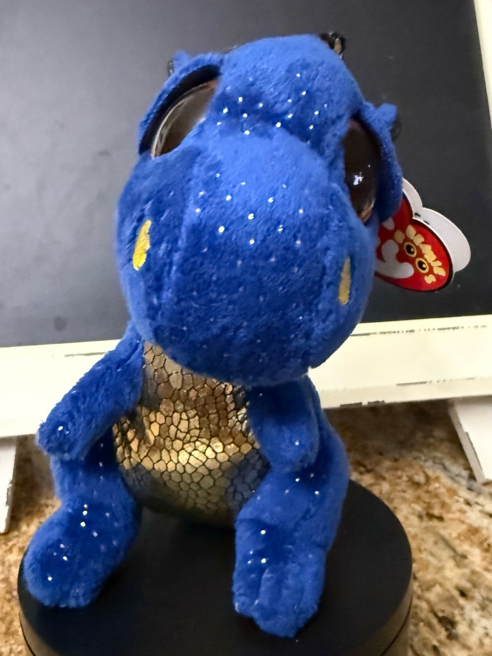 Ty Blue Plush Dragon Saffire with Gold Metallic Belly